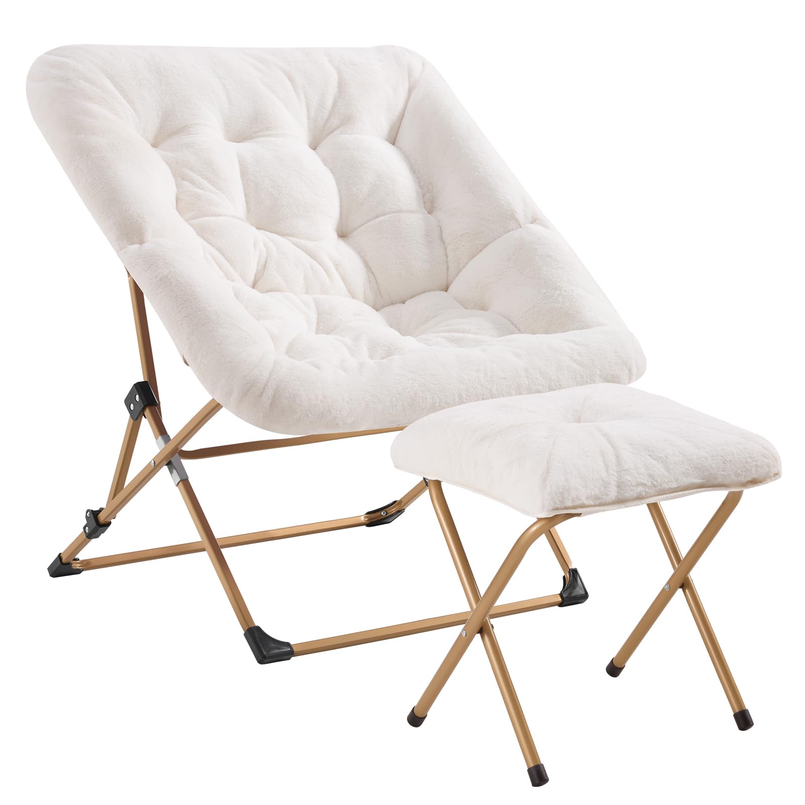 Oakham Comfy Chair For Adults, Soft Faux Fur Folding Lounge For Bedroom Living Room Dorm Rooms Flexible Reading Chair For Teens Kids, X-Large Foldable (Ottoman-White)