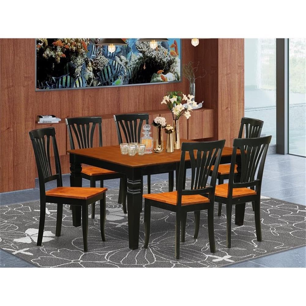 East West Furniture WEAV7-BCH-W 7 Piece Modern Dining Table Set Consist of a Rectangle Wooden Table with Butterfly Leaf and 6 Dining Chairs, 42x60 Inch, Black & Cherry