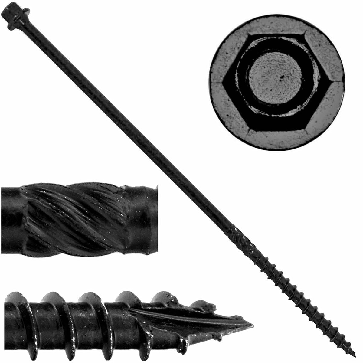 #14 X 8' Heavy Duty Black Timber/Log/Landscaping Wood Screws - Exterior Coated Heavy Duty Screws (50 Count - Heavy Duty Black L