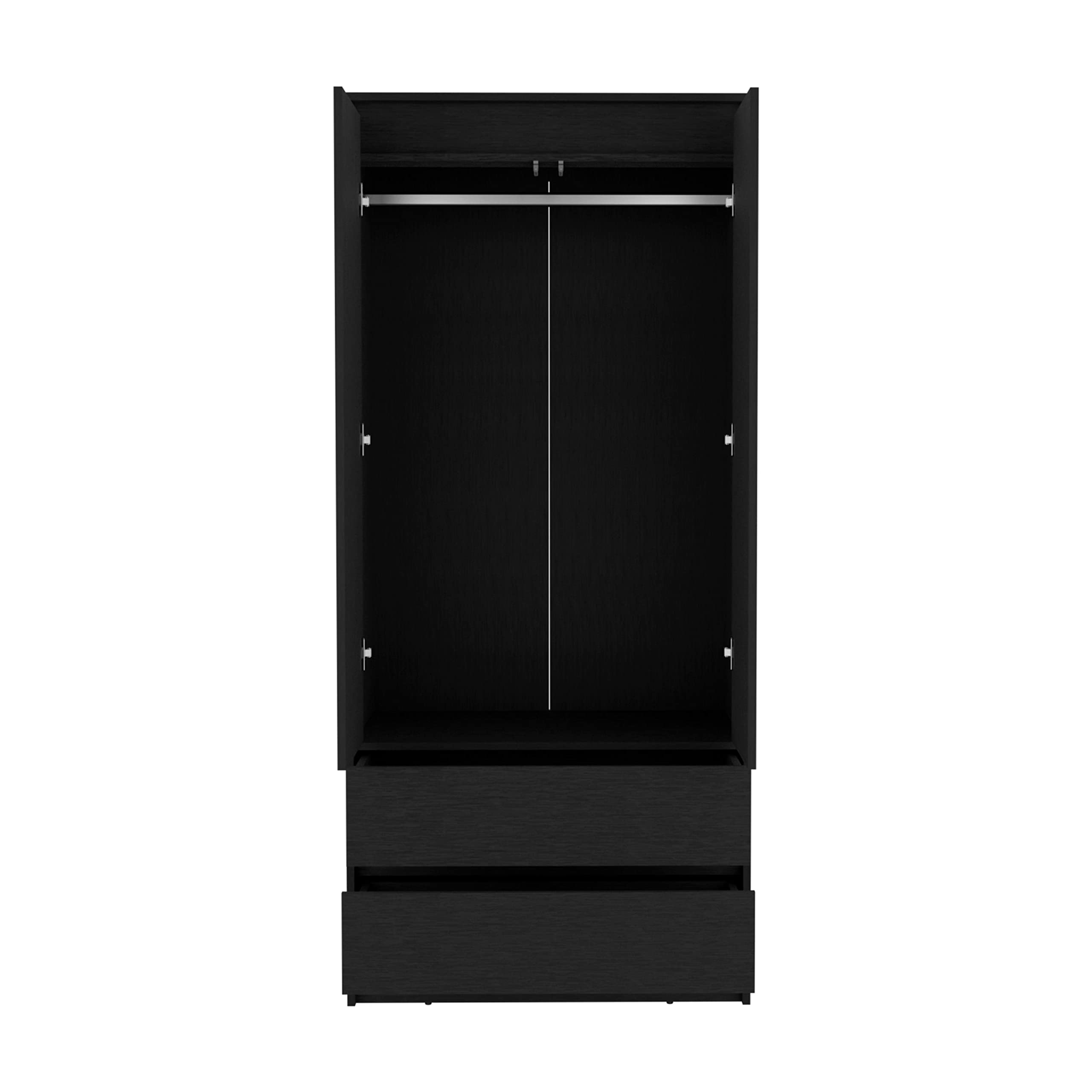 Palmer 2 Drawers Armoire, Wardrobe Closet With Hanging Rod, Black