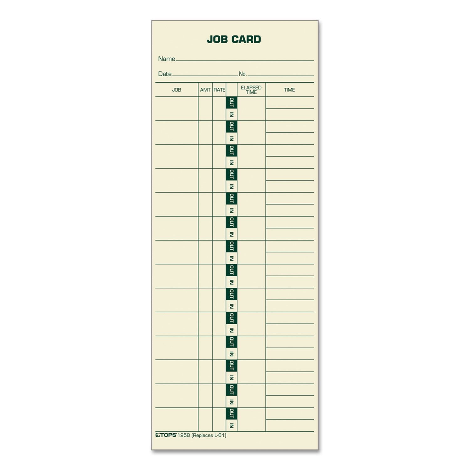 Tops 1258 Time Card For Cincinnati Lathem Simplex Job Card 1-Sided 3-1/2 X 9 500/Box
