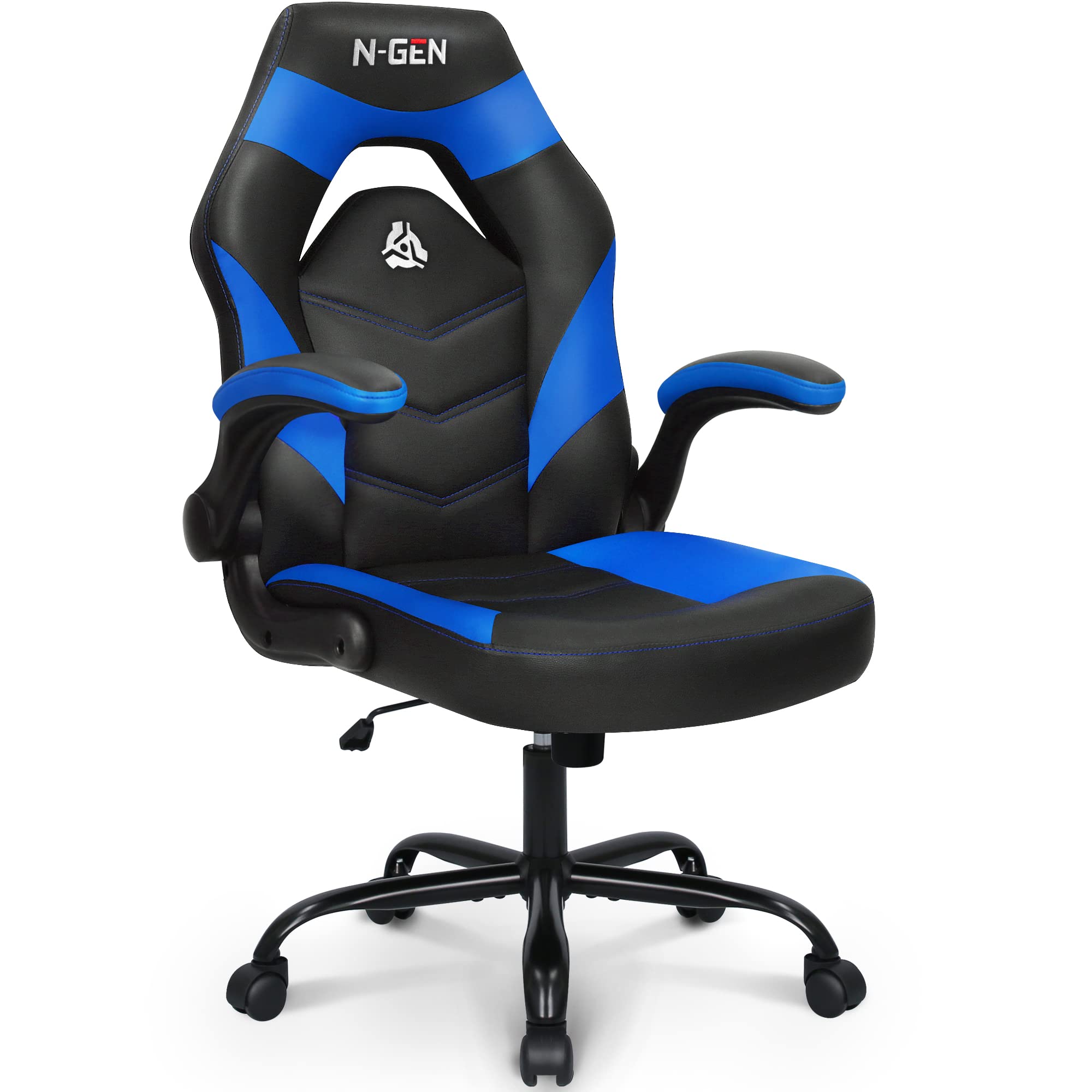 N-Gen Video Gaming Computer Chair Ergonomic Desk Office Chair For Adults With Lumbar Support Flip-Up Arms Adjustable Height Swivel Wheels Pu Leather Executive Design For Home And Office (Blue)