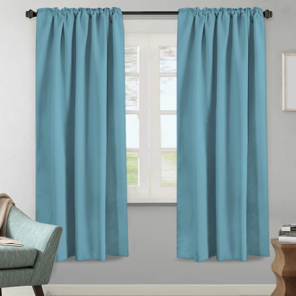 H.Versailtex Blackout Curtains Thermal Insulated Window Treatment Panels Room Darkening Blackout Drapes For Living Room Back Tab/Rod Pocket Bedroom Draperies, 52 X 72 Inch, Aqua, 2 Panels
