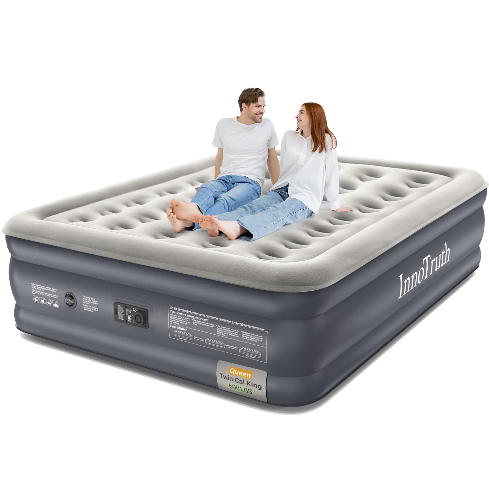 InnoTruth Queen Air Mattress with Built in Pump, Inflatable Blow up Mattress, 18 Raised Colchones Inflables Air Bed for Guests &
