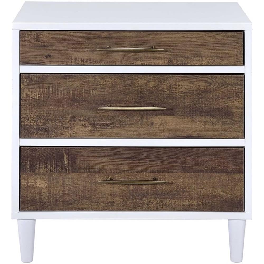 Acme Lurel Wooden Rectangular Nightstand in White and Weathered Oak