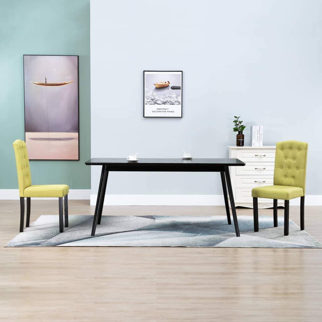 vidaXL Green Fabric Dining Chairs - 2 Pcs Set with Solid Wood Legs, Upholstered Accent Side Chairs, Easy Assembly, Home Kitchen Furniture