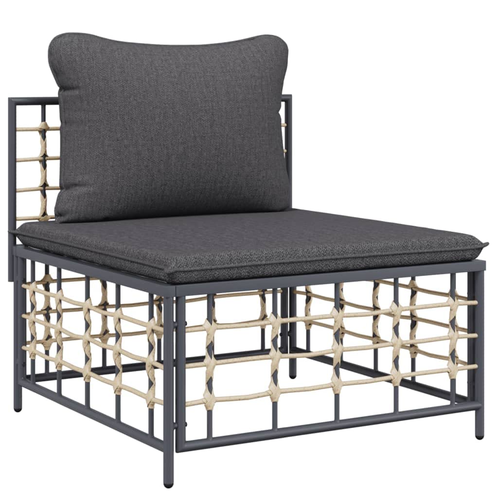 vidaXL Patio Lounge Set - 6-Piece Anthracite Poly Rattan Outdoor Furniture Set with Cushions - Weather-Resistant, Modular Design, Sturdy Steel Frame