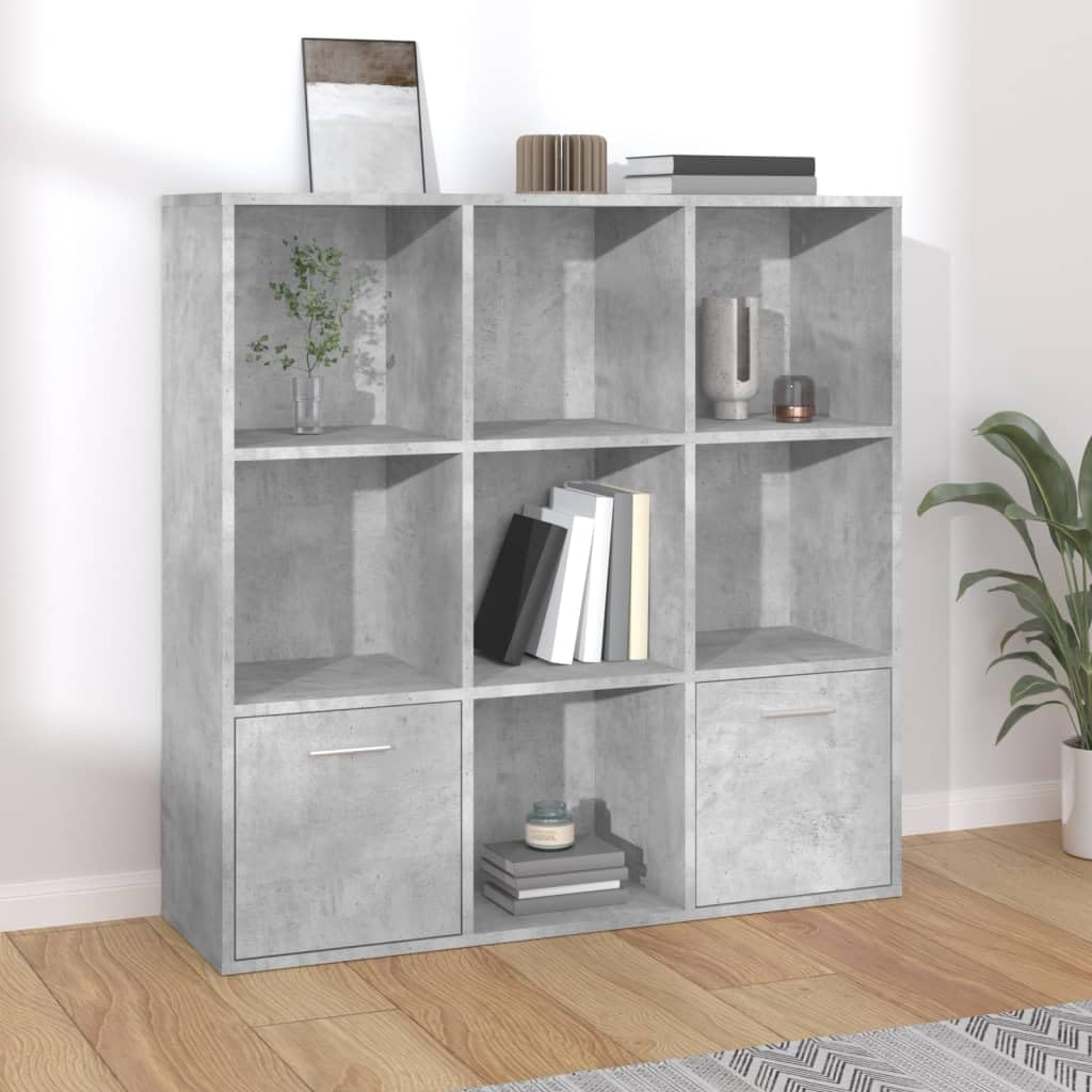 vidaXL Cabinet, Book Cabinet with 2 Doors Bookcase, Standing Shelves for Office Living Room, Wall Shelving Unit, Modern, Concrete Gray Engineered Wood