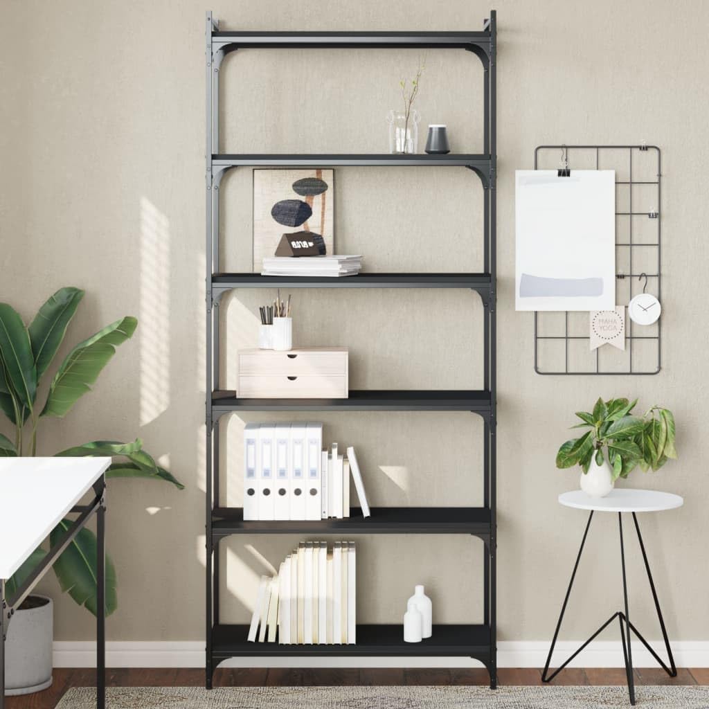 vidaXL Black Bookcase - Sturdy Engineered Wood Construction, 6-Tier Shelf with Robust Metal Frame, Adjustable Feet - 31.5&quot;x11.8&quot;x74&quot;