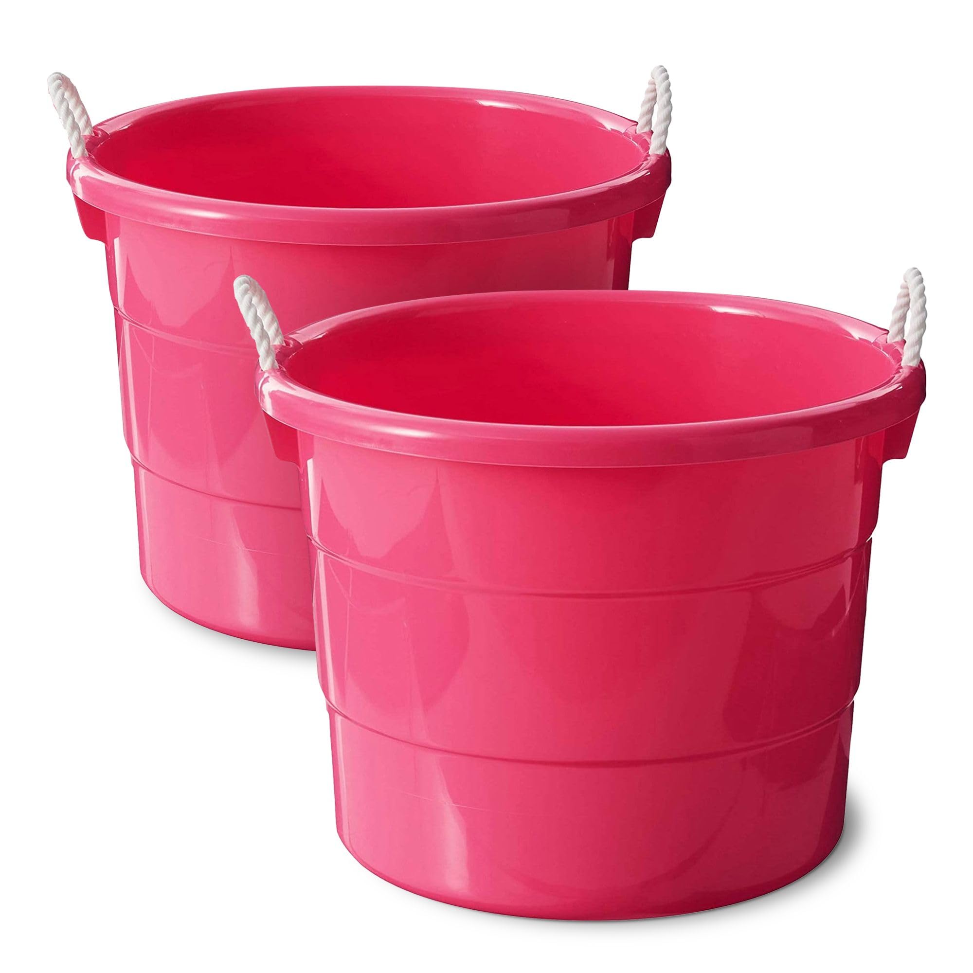 Homz 2-Pack Utility Tub, Large Plastic Storage Bucket With Rope Handles, 18 Gallon, Pink