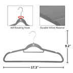 Closet Accessories 50 Pack Velvet Hangers Study Heavy Duty Hangers Including Tie Bar, Notches, And 360 Chrome Hook. (Gray)