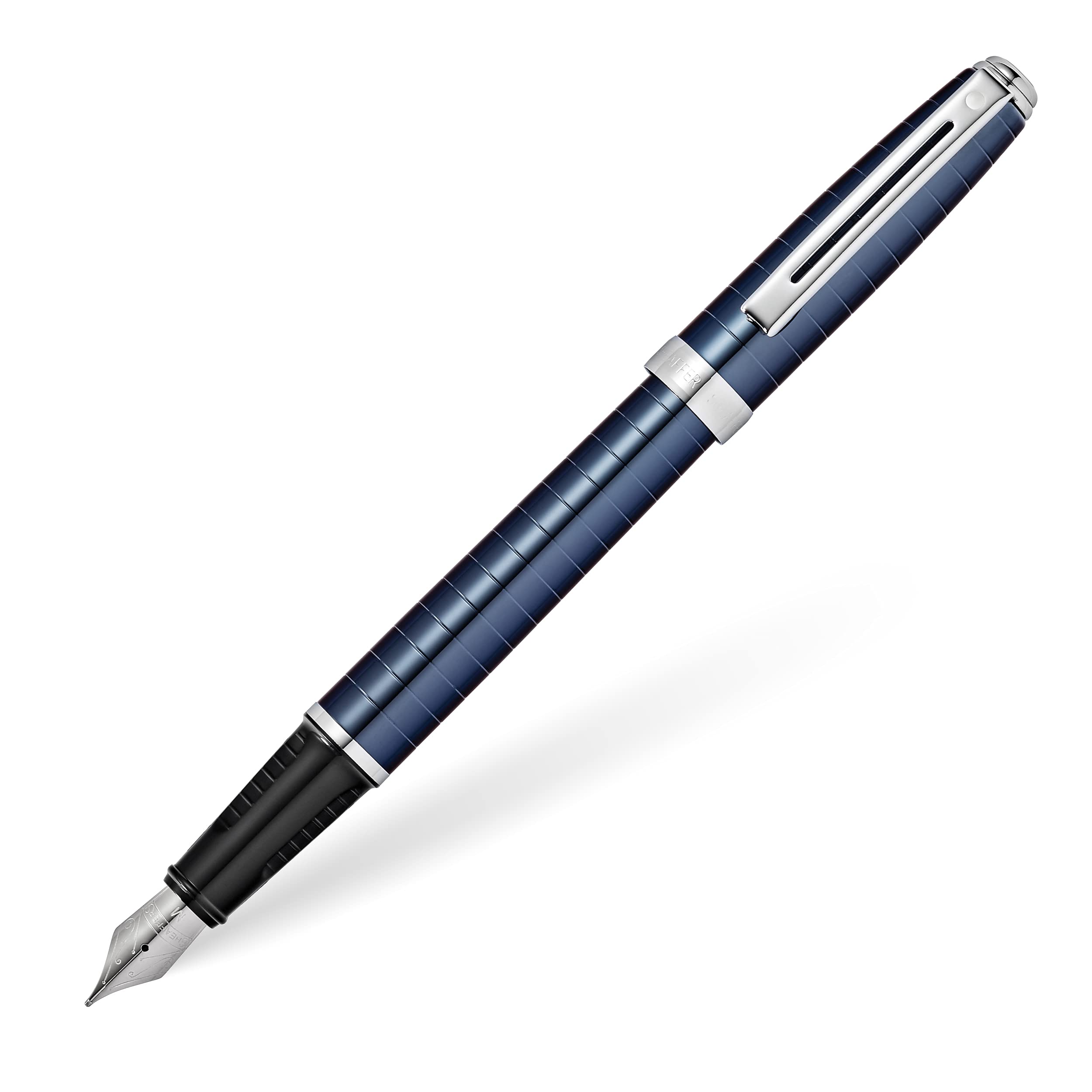Sheaffer Prelude Deep Blue W/Horizontal Line Engraving And Medium Nib Fountain Pen