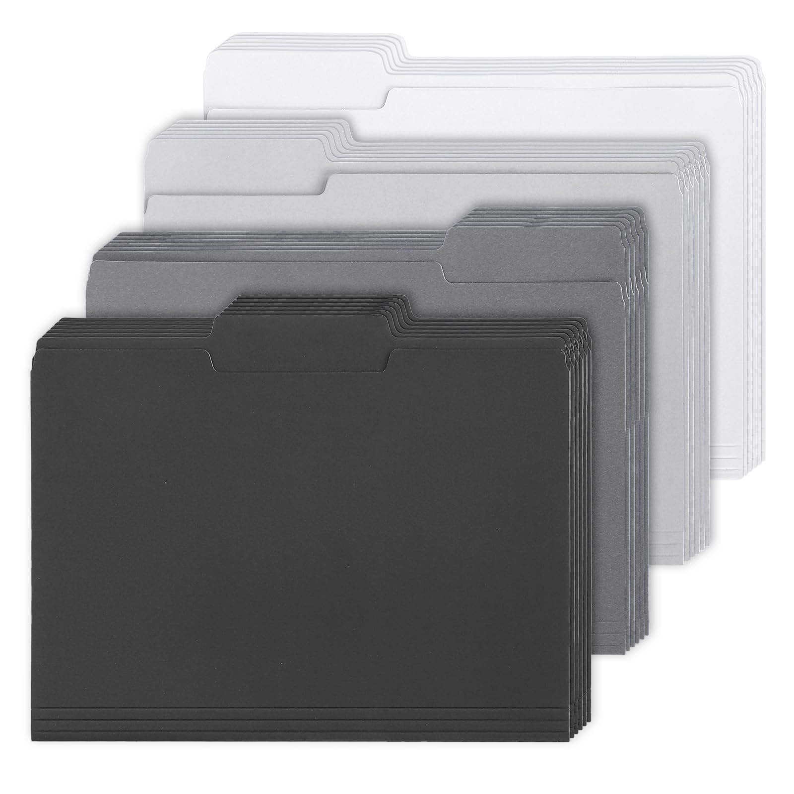 Whaline 24 Pack Ash Grey File Folders Letter Size 4 Colors Gradient Gray Black File Pockets With 1/3 Cut Tab For Home Office Cla