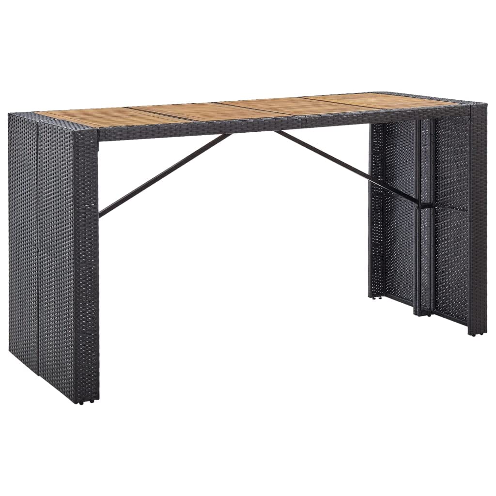 vidaXL Patio Bar Set, 9 Piece Outdoor Bar Table Set with Wood Tabletop, Rattan and Wood Black