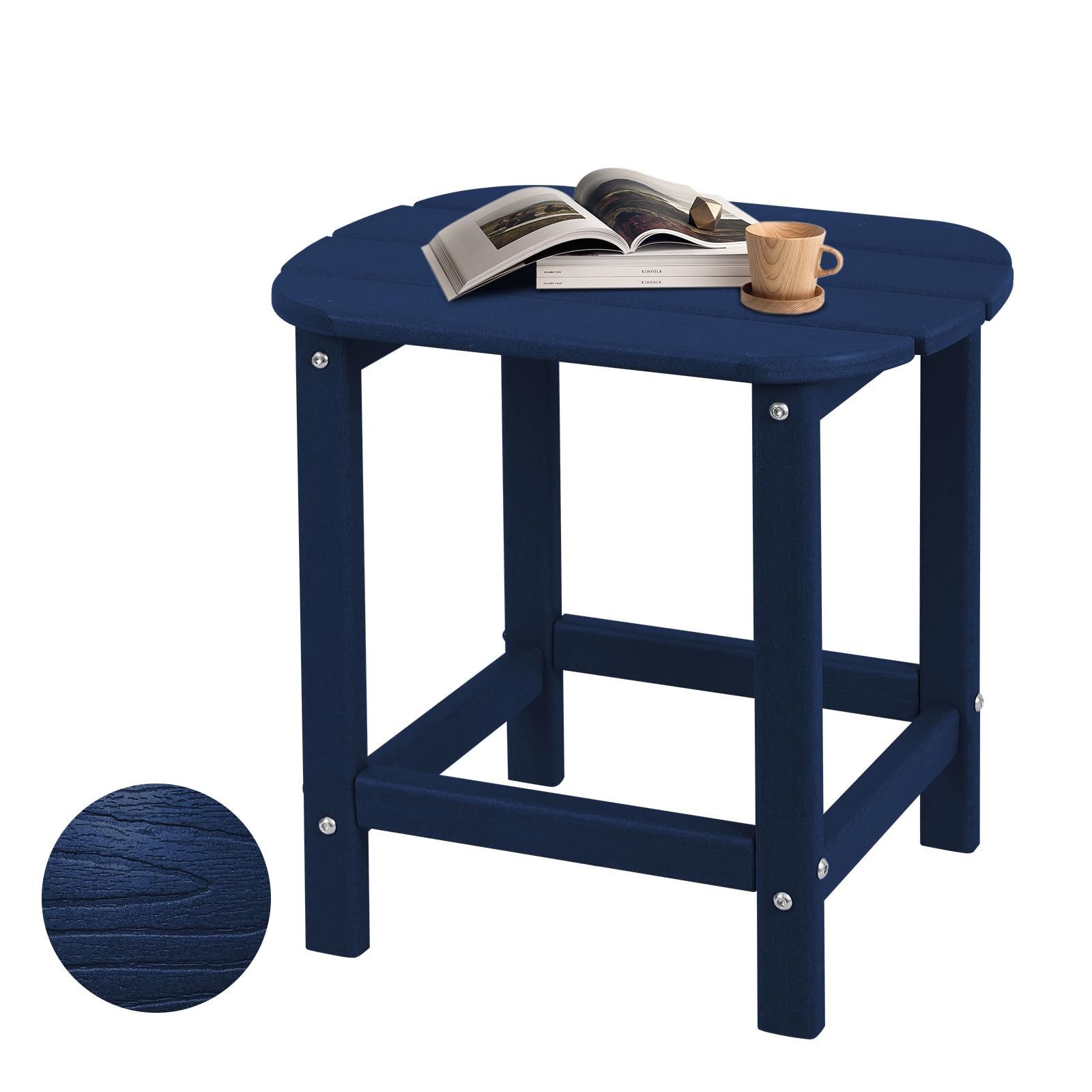 Plawdlik HDPE Outdoor Adirondack Side Table, Wooden Textured, Set for Patio, Garden, Porch, Pool Composite, Backyard, Bathroom a