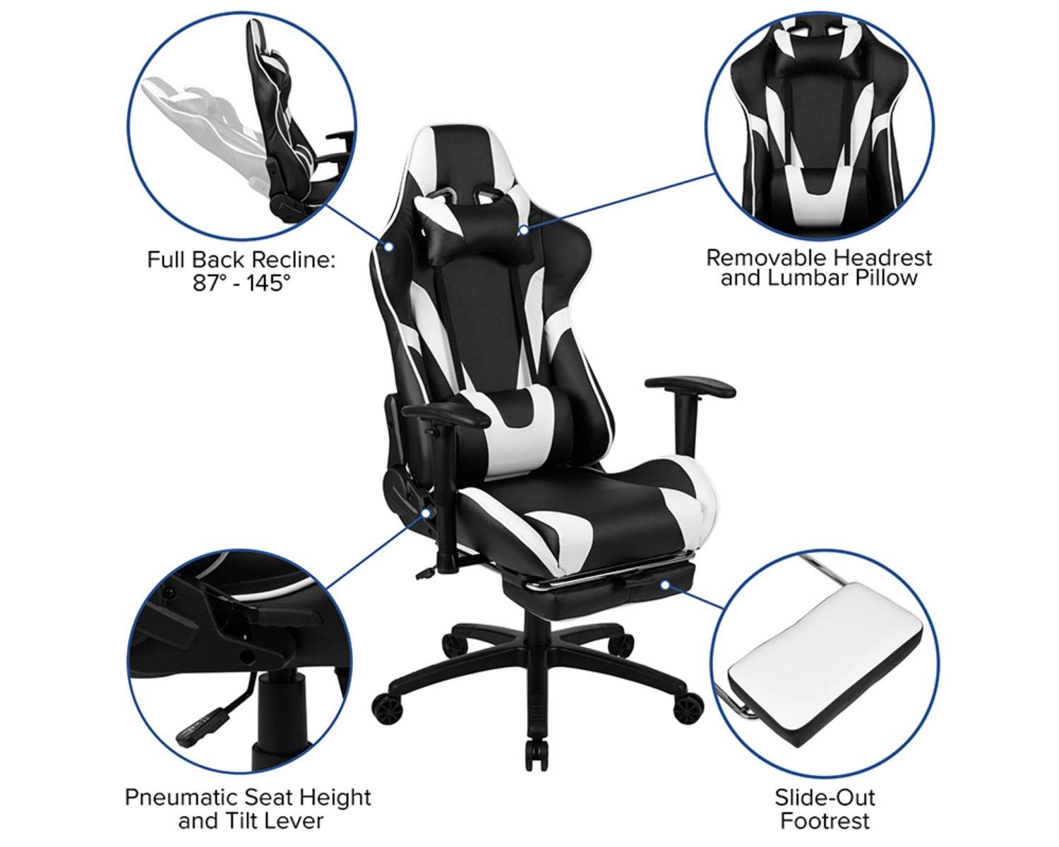 Flash Furniture X30 Gaming Chair Racing Office Ergonomic Computer Chair With Fully Reclining Back And Slide-Out Footrest In Black Leathersoft