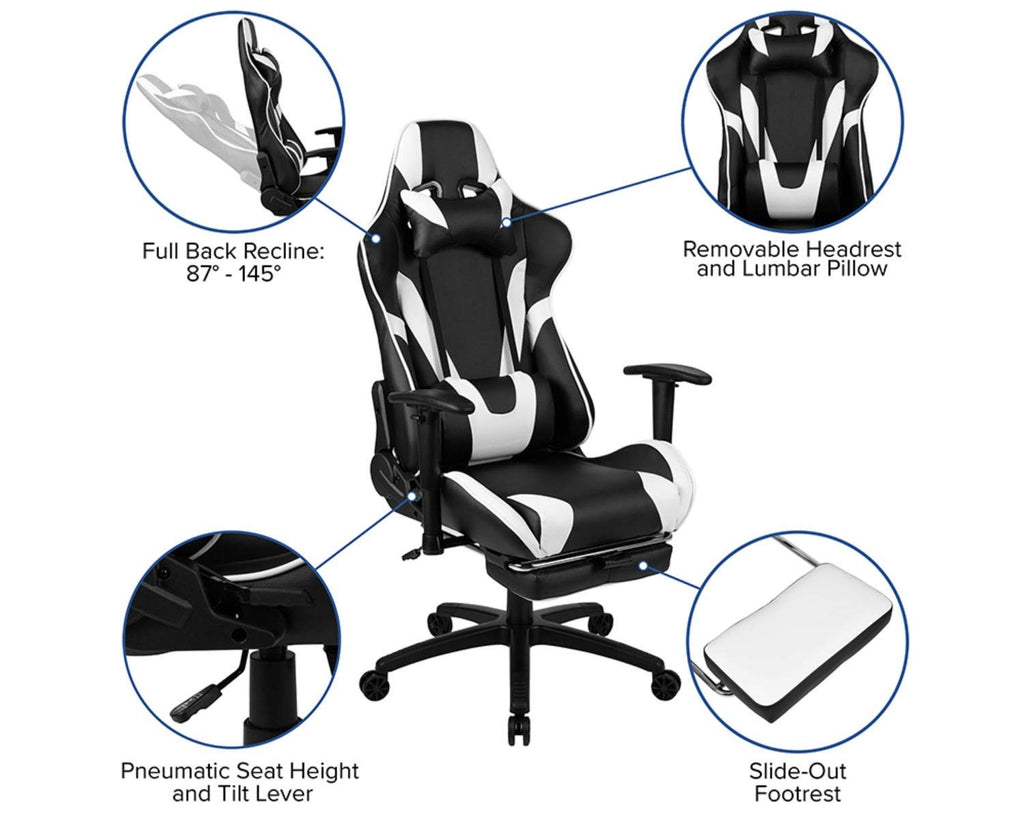 Flash Furniture X30 Gaming Chair Racing Office Ergonomic Computer Chair With Fully Reclining Back And Slide-Out Footrest In Black Leathersoft