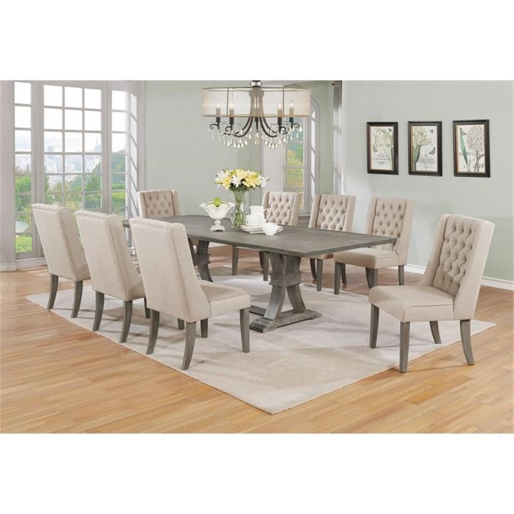 Best Quality Furniture 9PC Dining Set (1 Table + 8 Chairs) Beige