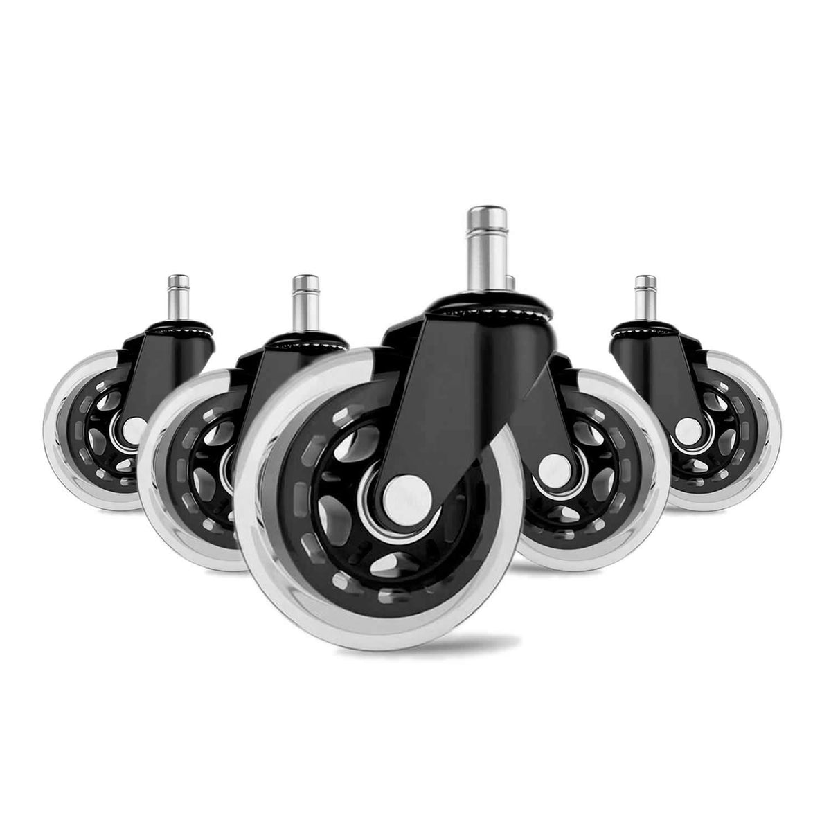 Office Chair Wheels 3 Inches (Approximately 7.6 Cm) Heavy Duty Soft Pu Rubber Safe For Hardwood Carpet Tile Floors (Set Of 5) Ge