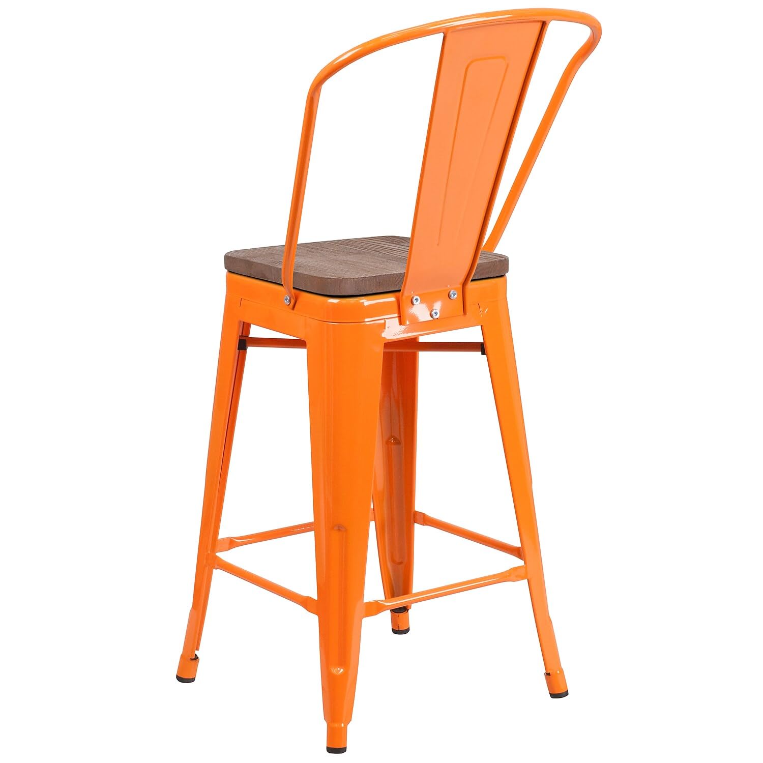 Flash Furniture Lily 24' High Orange Metal Counter Height Stool With Back And Wood Seat