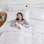 Hearth & Harbor White Duvet Cover Queen Size - 3 Piece Queen Duvet Cover Set, Soft Double Brushed Queen Size Duvet Covers With B