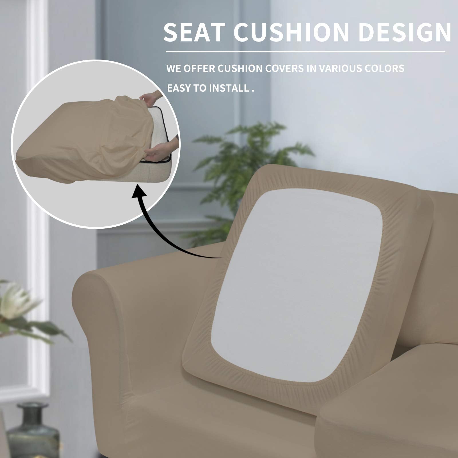 Easy-Going 4 Pieces Oversized Stretch Soft Couch Cover For Dogs - Washable Sofa Slipcover For 3 Separate Cushion Couch - Elastic Furniture Protector For Pets, Kids Natural
