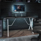 Flash Furniture Mallot Gaming Desk - Black/White Computer Desk - 51.5" Gamers Table with Cup Holder, Headphone Hook, and Monitor/Smartphone Stand