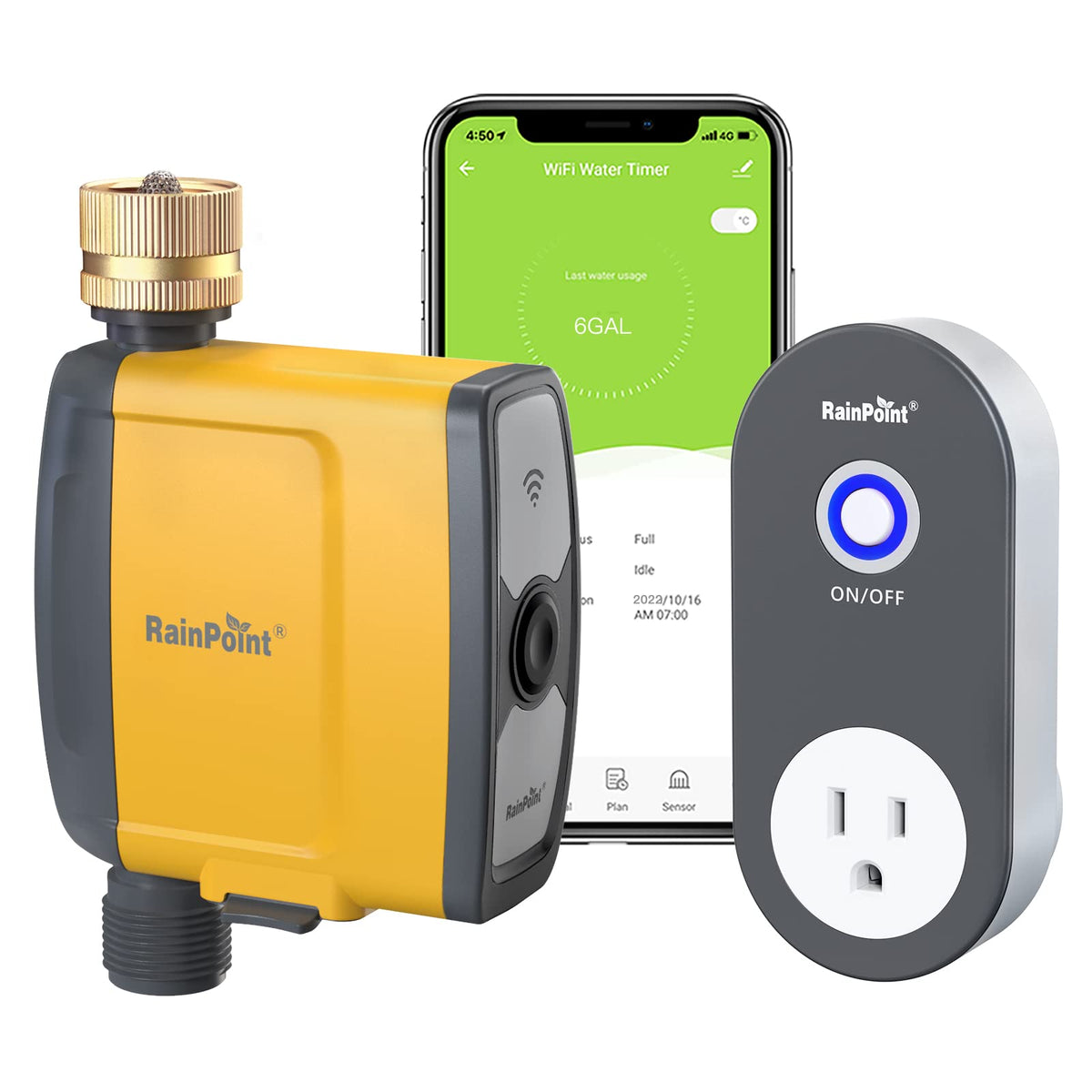 Rainpoint Wifi Water Timer Brass Inlet, Smart Sprinkler Timer Hose Timer Wifi Irrigation Controller, Wireless Watering System Va