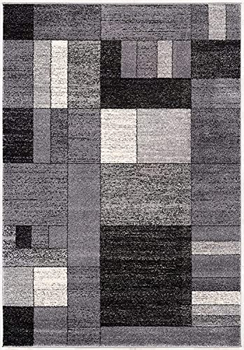 HomeRoots Grey 100% Twisted Polyester 7â€ x 9â€ Gray Distressed Geometric Area Rug