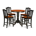 East West Furniture JACH5-BLK-W 5 Piece Counter Height Dining Table Set Includes a Round Kitchen Table with Pedestal and 4 Dining Room Chairs, 36x36 Inch, Black & Cherry
