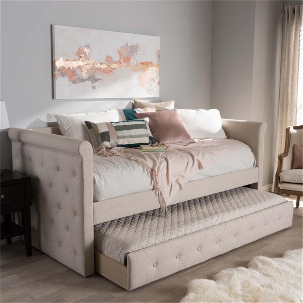 Baxton Studio Alena Modern and Contemporary Light Beige Fabric Daybed with Trundle