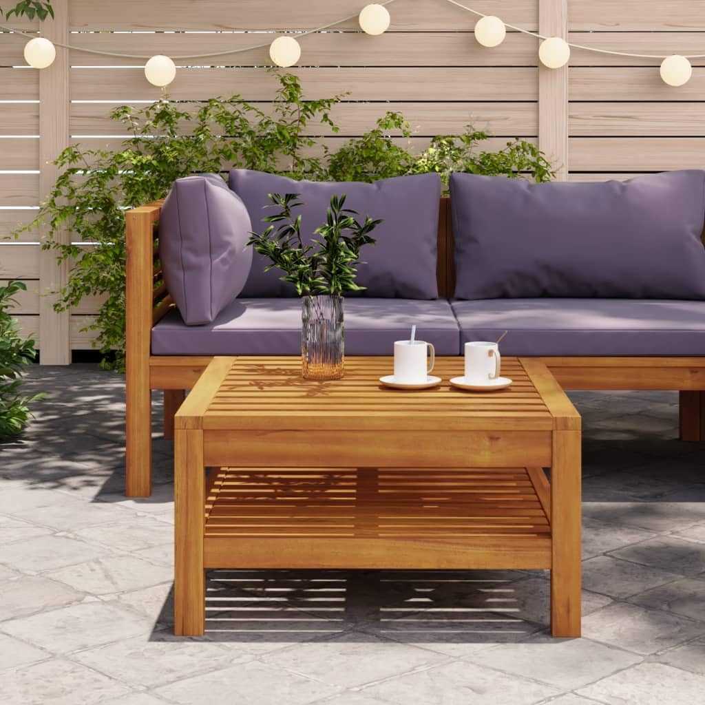 vidaXL Solid Acacia Wood Coffee Table, Weather-Resistant, Patio Furniture, Crafted Wood Grain Design, 25.6"x25.6"x13.8", Brown Cream White, Assembly Required