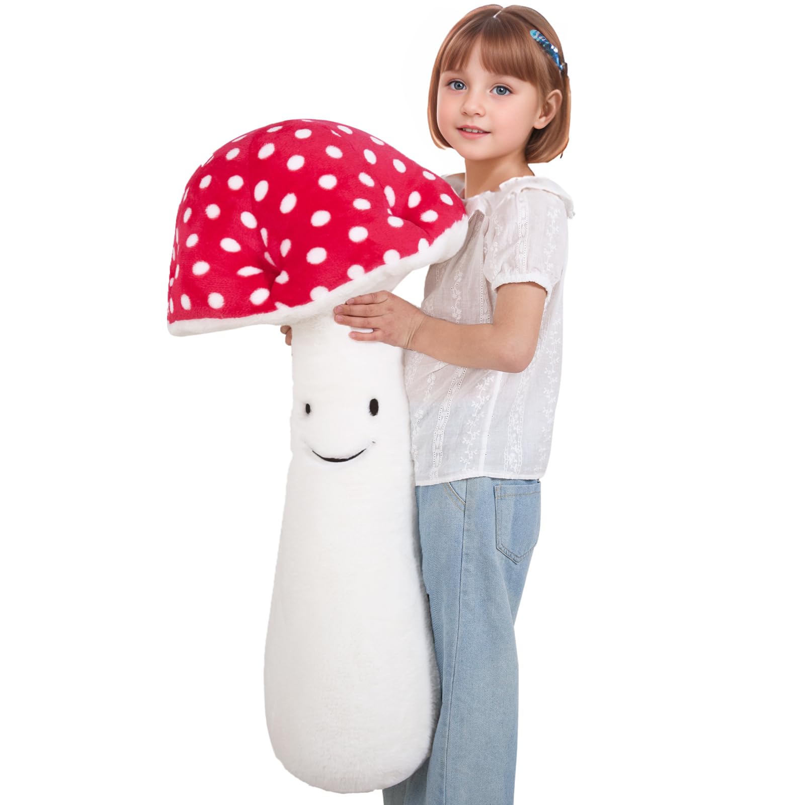 Mmguai 28 ' ' Large Mushroom Plush Pillow, Red Mushroom Shaped Stuffed Animal Long Pillow Toy, Soft Big Plushies Gift For Kids B