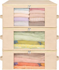 Housify 3 Pack Cotton Canvas Clothes Storage Bags/Saree Covers with Zip for Storage Specially Design for Woman Dresses, Sarees, 