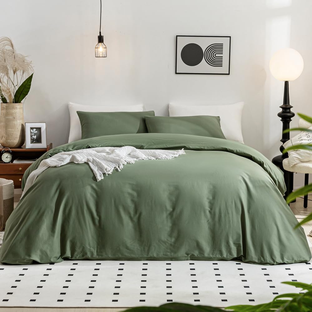 Jellymoni Cotton Duvet Cover Set - 100% Washed Cotton Linen Like Textured Comforter Cover, 3 Pieces Soft Bedding Set With Zipper