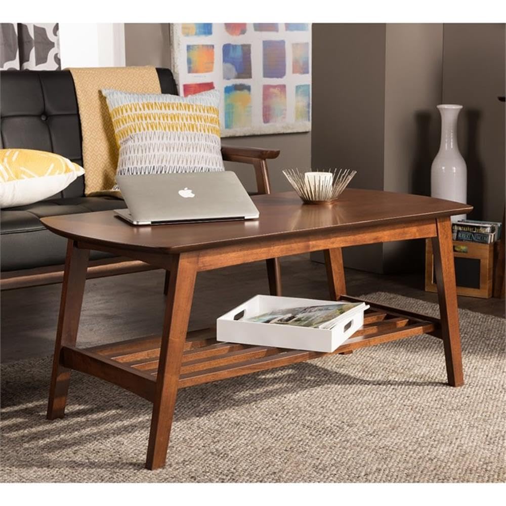 Baxton Studio Sacramento Mid-Century Modern Scandinavian Style Coffee Table, Dark Walnut