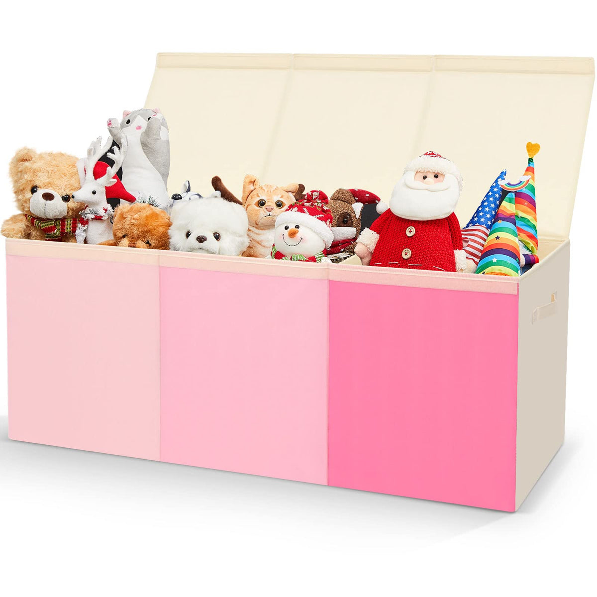 Patelai Extra Large Toy Box Chest 3/4 Dividers Collapsible Sturdy Storage Bins with Lid and Handles Storage Organizer for Living