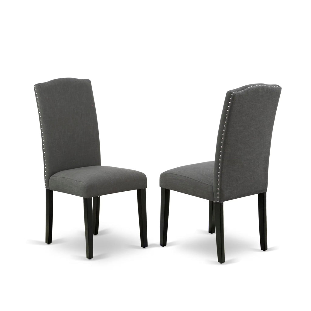 East West Furniture Amen3-Bch-20 3 Piece Dining Table Set Contains A Round Dining Room Table With Pedestal And 2 Dark Gotham Linen Fabric Upholstered Chairs, 36X36 Inch, Black & Cherry