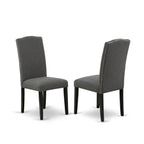 East West Furniture Amen3-Bch-20 3 Piece Dining Table Set Contains A Round Dining Room Table With Pedestal And 2 Dark Gotham Linen Fabric Upholstered Chairs, 36X36 Inch, Black & Cherry