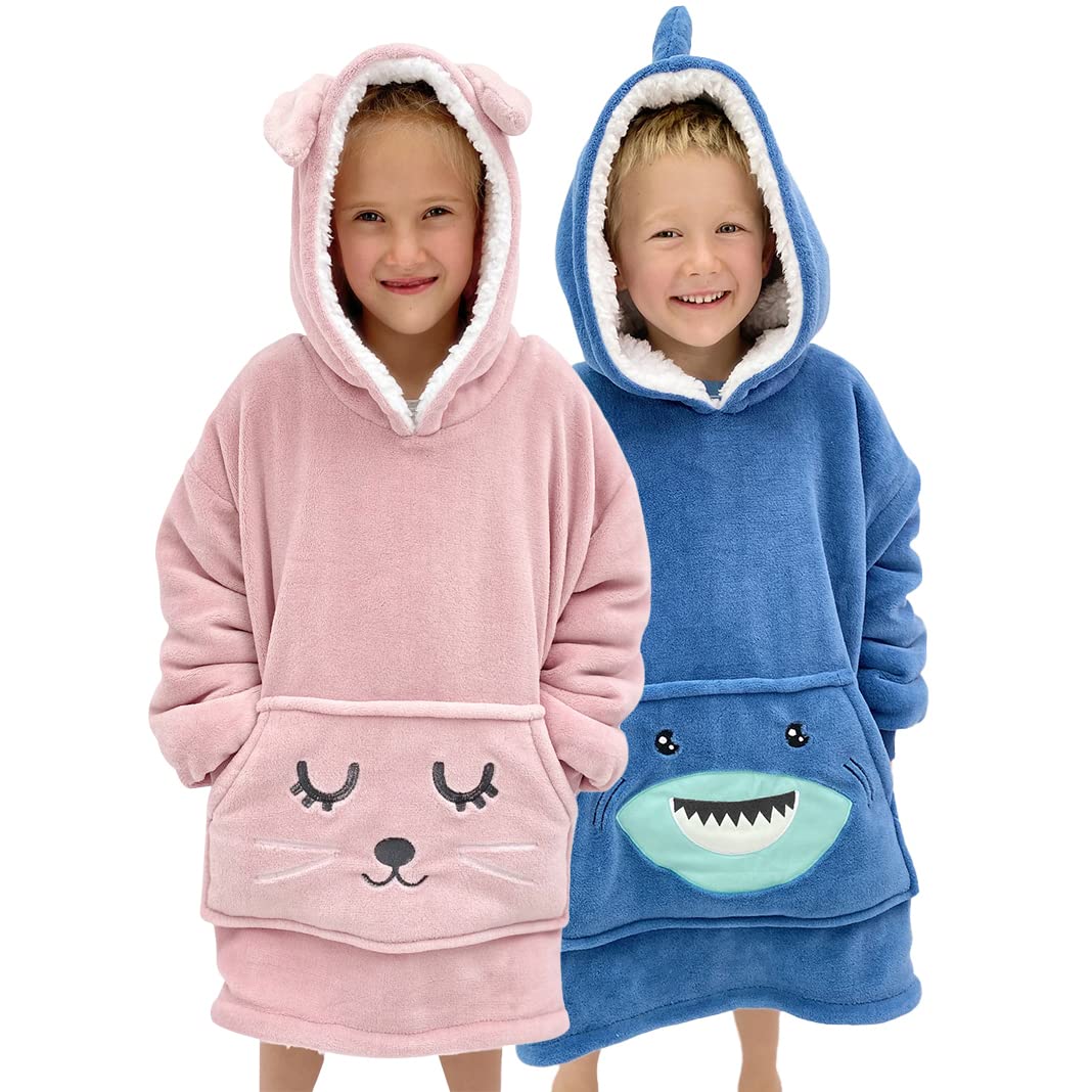 Wearable Blanket Kids 3-10Yr, Fun Animal Kids Blanket Hoodie, Kids Comfy Hoodie Blanket, Kids Hooded Blanket Girl Boy Toddler (P