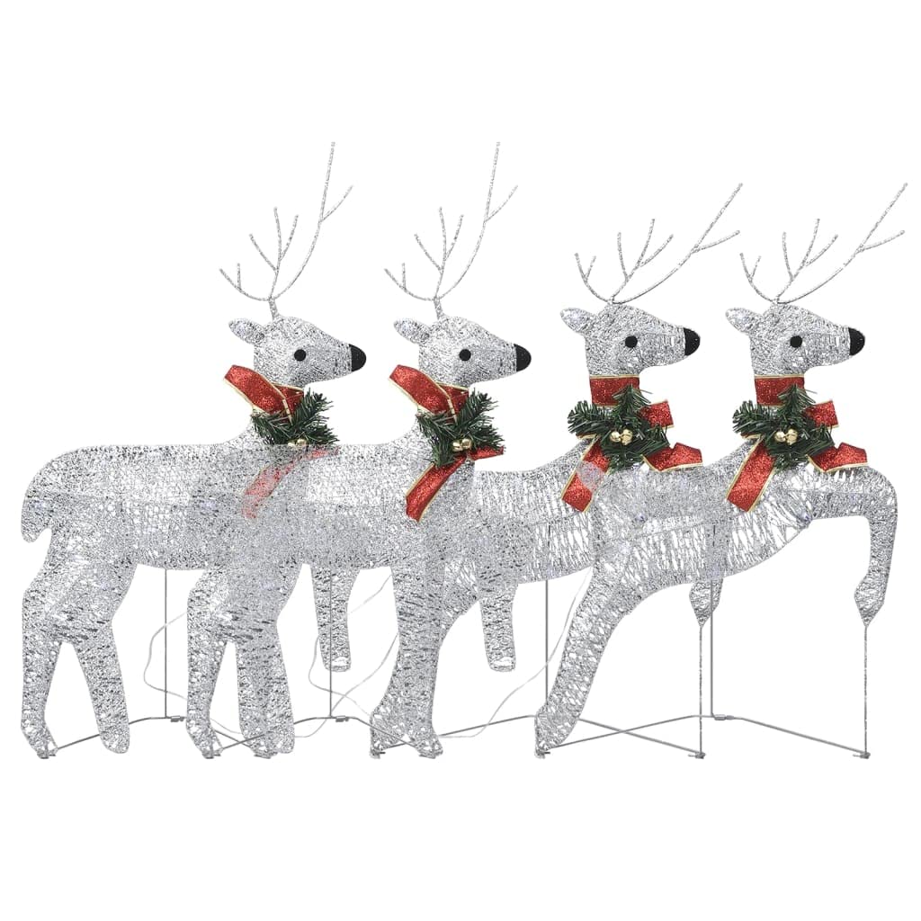 vidaXL Christmas Reindeers 4 Pcs, Christmas Lighting Display with 80 LEDs, Xmas Decoration for Indoor Outdoor, Holiday Ornament, Modern Style, Silver