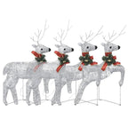 vidaXL Christmas Reindeers 4 Pcs, Christmas Lighting Display with 80 LEDs, Xmas Decoration for Indoor Outdoor, Holiday Ornament, Modern Style, Silver