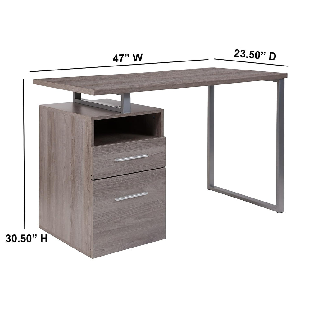 Flash Furniture Harwood Light Ash Wood Grain Finish Computer Desk With Two Drawers And Silver Metal Frame