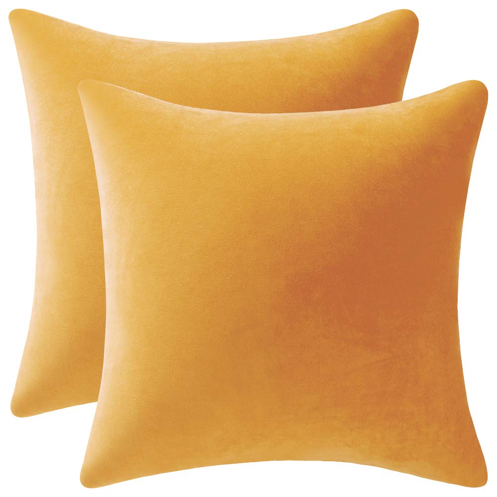Dezene Couch Pillow Covers 20X20 Golden Yellow: 2 Pack Cozy Soft Velvet Square Throw Pillow Cases For Farmhouse Home Decor