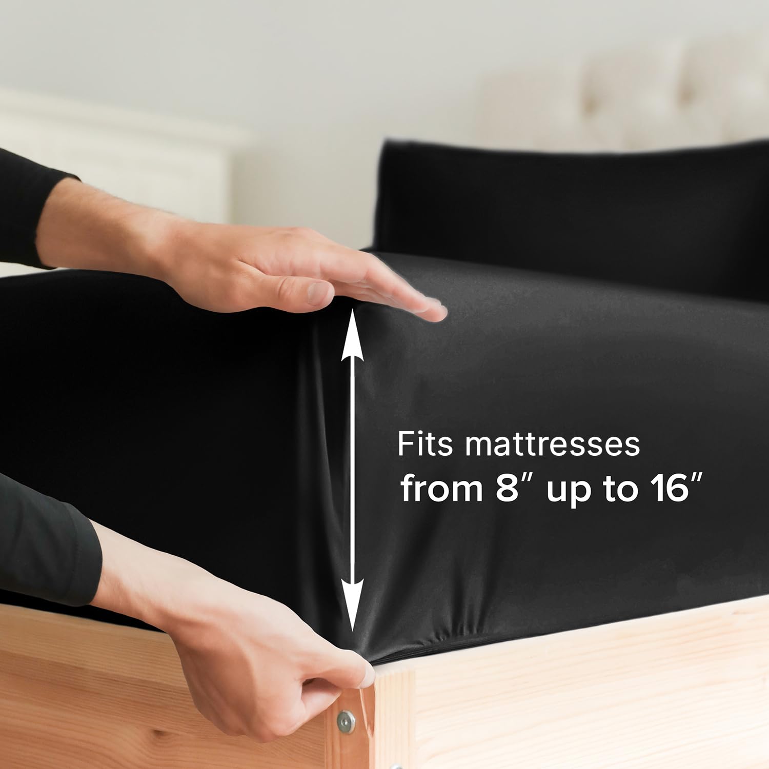 King Fitted Bed Sheet - Hotel Luxury & Cooling Single Fitted Sheet Only - Easily Fits Mattress Up To 16 Inches Perfectly - Soft, Wrinkle Free, Breathable & Comfy Black Single Fitted Bed Sheet