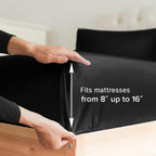 King Fitted Bed Sheet - Hotel Luxury & Cooling Single Fitted Sheet Only - Easily Fits Mattress Up To 16 Inches Perfectly - Soft, Wrinkle Free, Breathable & Comfy Black Single Fitted Bed Sheet
