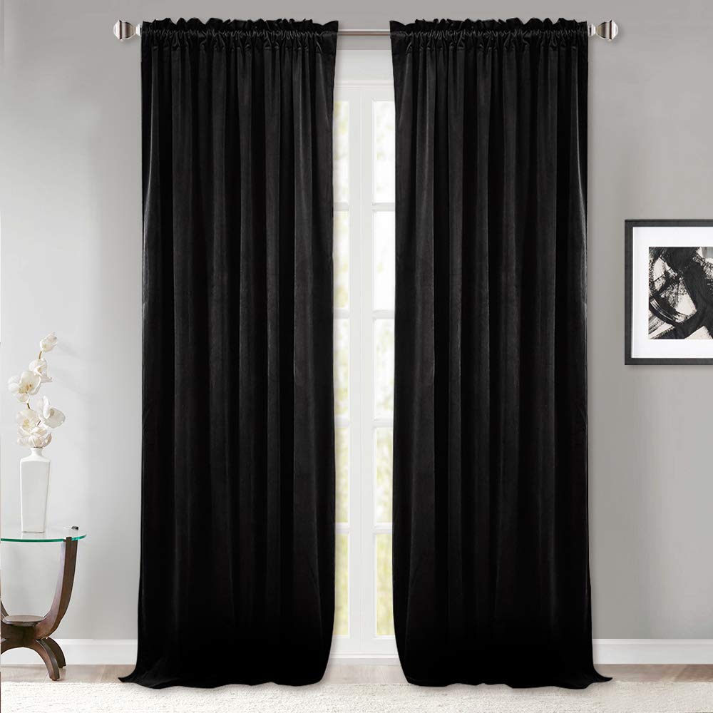 Stangh Black Velvet Curtains 96 Inches Long For Living Room Blackout Thermal Insulated Drapes Energy Smart Repel Privacy Panels