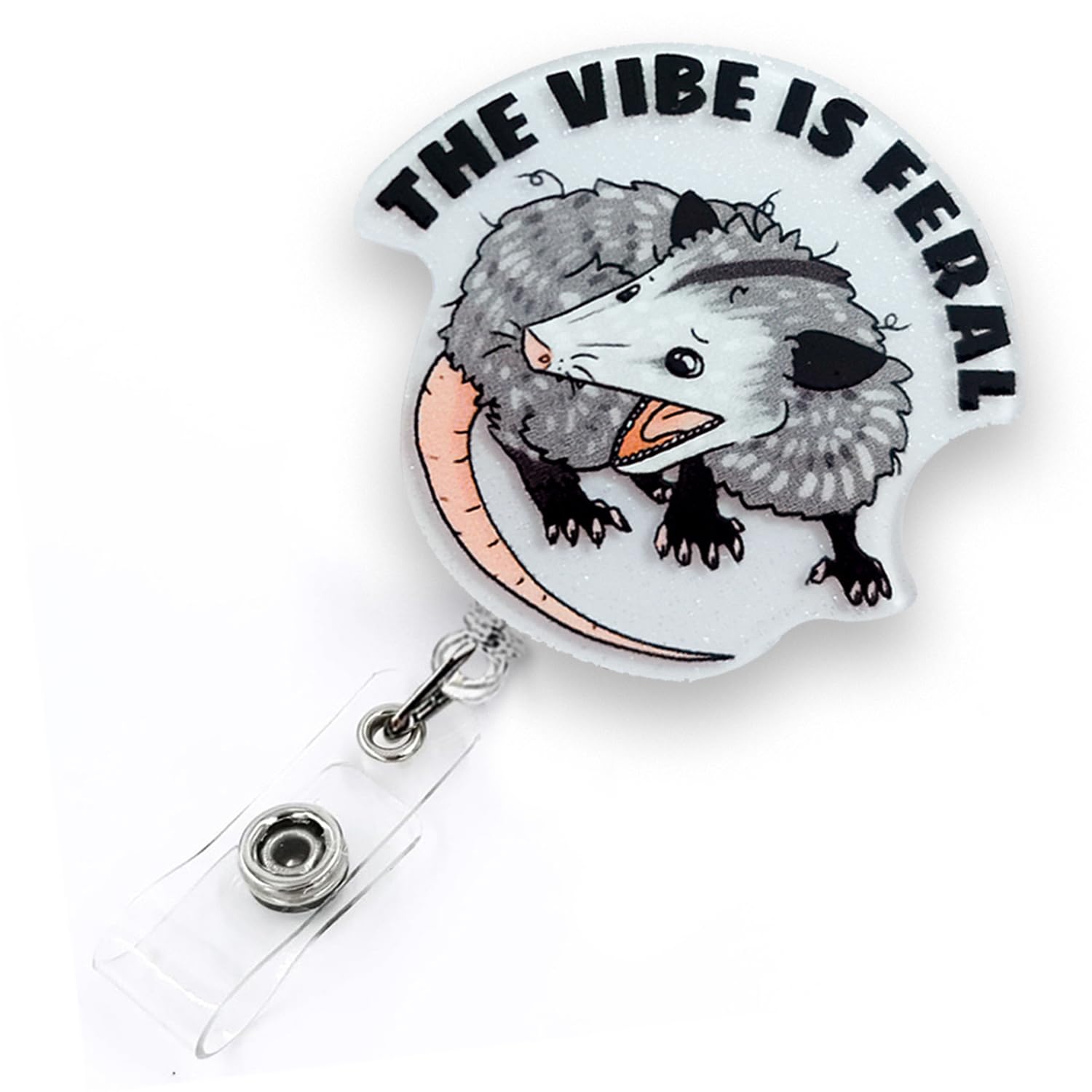 The Vibe Is Feral Badge Reel Retractable For Nurse Nursing Rn Cna Lpn & Medical Worker | Funny Opossum Id Badge Clip, Possum Lov