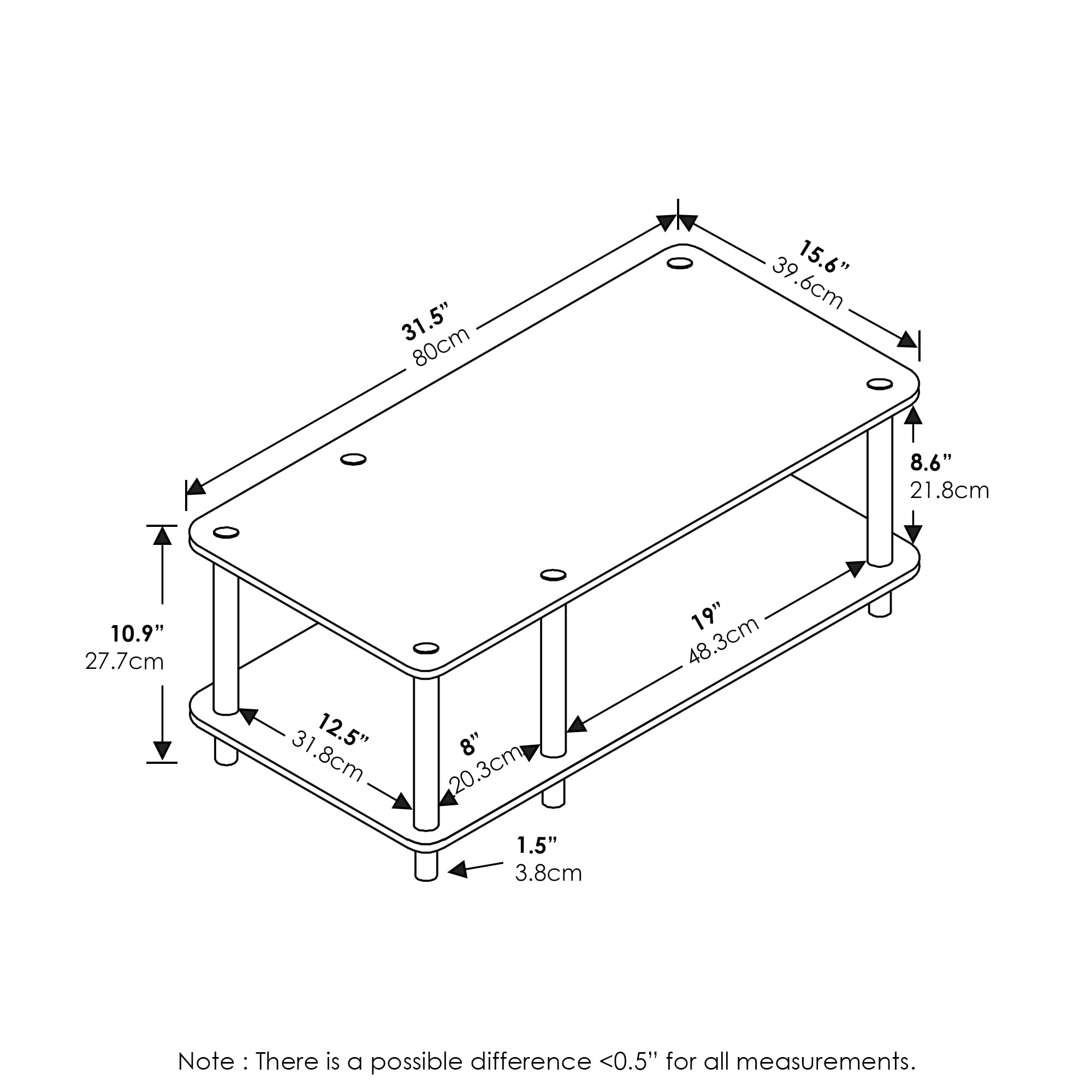 Furinno Just No Tools Mid TV Stand, White w/White Tube