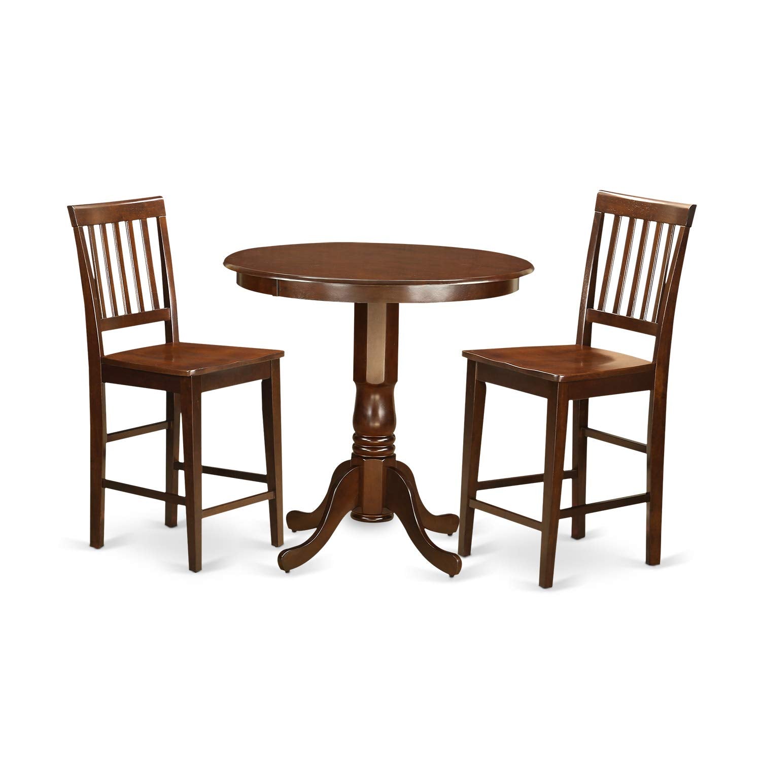 East West Furniture Javn3-Mah-W 3 Pc Dining Counter Height Set - High Top Table And 2 Dining Chairs.